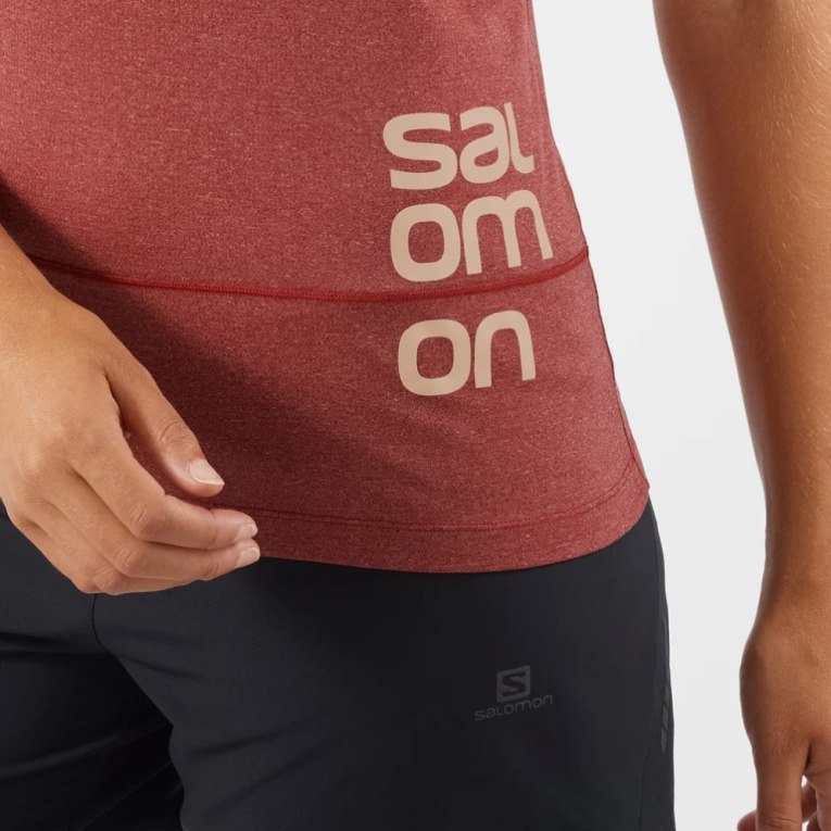 Camiseta Salomon Cross Run Estampados Corta Sleeve Mujer Rojos | MX VIMB309